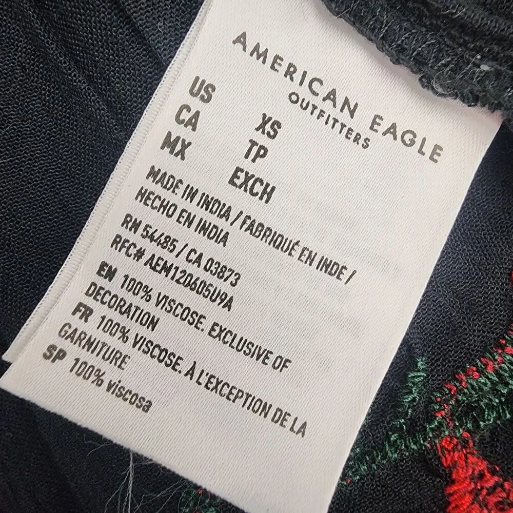 American Eagle Womens Embroidered Peasant Top Peplum Open Back Tie Black Sz XS - Picture 11 of 13